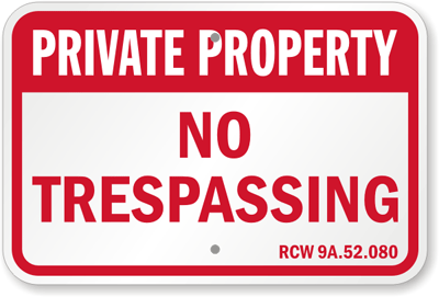 washington-specific no trespassing sign