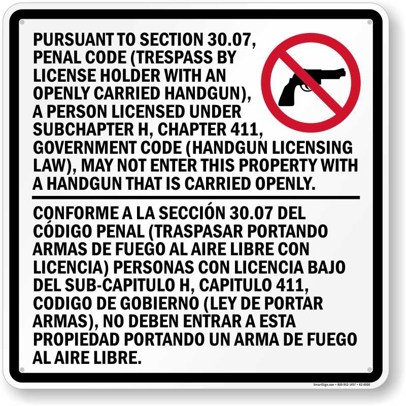 A new Texas sign forbidding open carry of firearms has drawn criticism.